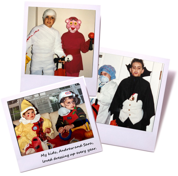 Photo collage of Suzanne's children dressed in Halloween costumes